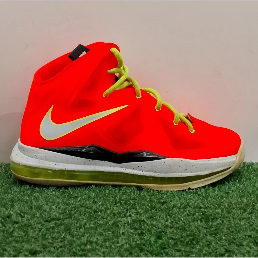 Nike LeBron 10 X Shoes Youth Size 4Y Bright Crimson Black Volt Athletic Sneakers